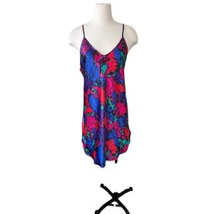 Cine Star Vintage Multicolor Satin Slip Mini Dress Lingerie Size L (M)Whimsigoth